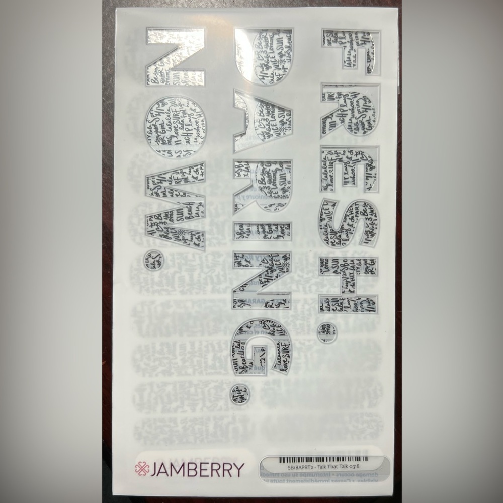 Jamberry Nail Wraps - Talk That Talk (Clear Overlay with Black Writing)